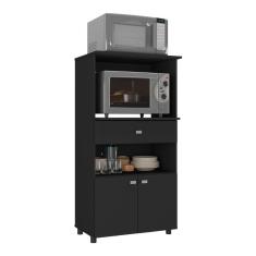Balcão Multimóveis Multiuso Forno E Microondas Branco Ref. 4060g 2 Portas E 1 Gaveta - Preto Preto