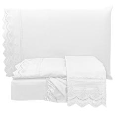 Jogo De Cama Lençol Queen Supremo Micropercal 300 Fios - Branco