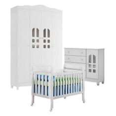 Quarto De Bebê New Selena 4 Portas Com Berço Lila E Cômoda Selena Bran
