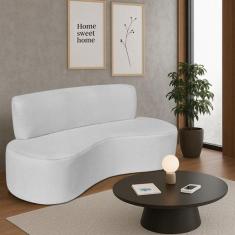Sofá Curvo 2 Lugares Amsterdã 140cm Linho - Amarena Móveis, Cinza clar