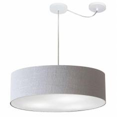 Lustre Pendente Cilíndrico Com Desvio Md-4265 Cúpula Em Tecido 60x15cm Rustico Cinza - Bivolt