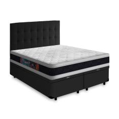 Cama Box Baú Queen + Cabeceira Cassis + Colchão Espuma D45 Castor Black White Double Face 158cm