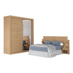 Guarda Roupa Casal MP4327 2 Portas de Correr 4 Gavetas MDP com Espelho Madeirado Multimóveis