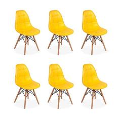 Conjunto 6 Cadeiras Dkr Charles Eames Wood Estofada Botonê - Amarela
