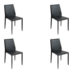 Kit 4 Cadeiras Decorativas Sala e Cozinha Karma PVC Preta - Gran Belo