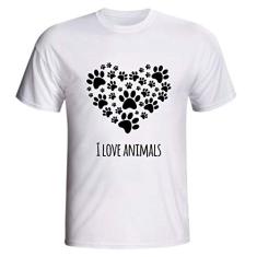 Camiseta I Love Animals Eu Amo Animais Cachorro Gato