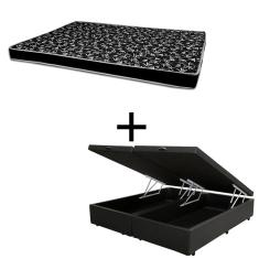 Cama Box Baú Casal 138 Bipartido Tecido Sintético Preto Com Colchão Hamburgo Bello Box - 100% Espuma - D28 Preto 55x138x188