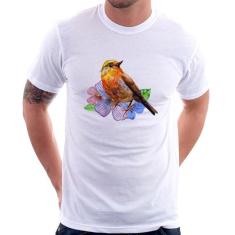 Camiseta Pássaro E Flores - Foca Na Moda
