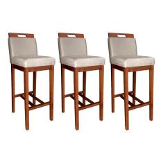 Kit 3 Banquetas Alta Veneza Estofada com Encosto 104 Cm Madeira Castanho Suede CCS
