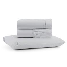 Jogo Cama Lençol Bali Solteiro Percal 180 Fios 100% Algodão Ponto Palito 3 Peças - Cinza