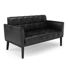 Sofá Namoradeira 2 Lugares Base de Madeira Preto Elisa Corano Preto D03 - D`Rossi