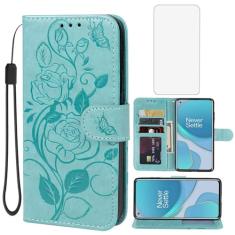 Vavies Capa para OnePlus 8T 5G, OnePlus 8T+ 5G KB2000 capa carteira com protetor de tela de vidro temperado, capa de couro floral flip suporte para cartão de crédito capa de telefone para OnePlus 8T