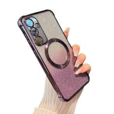 ZTOFERA Capa magnética transparente para Samsung Galaxy S24 5G com brilho gradiente Peice (2 em 1), luxuosa capa transparente brilhante brilhante para mulheres e meninas, capa protetora de TPU à prova
