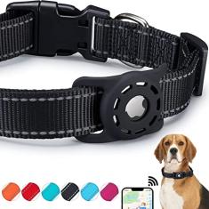 KONITY Coleira refletiva AirTag, compatível com Apple AirTag, coleira de nylon para cães com suporte de silicone para cães pequenos, médios, grandes e extragrandes
