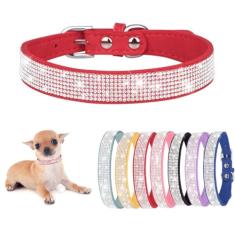 Coleira para cachorro com strass, lindo e brilhante couro de camurça macia gato coleira colorida diamante cristal filhote de estimação