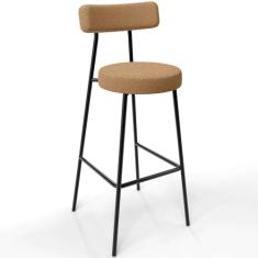 Banqueta Alta Bar Cozinha Sala De Jantar Estrutura Em Aço Milão L02 Bouclê Mostarda - Lyam Decor