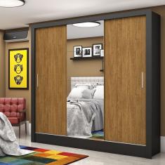 Guarda-roupa Casal 3 Portas com Espelho Santiago Plus Espresso Móveis Preto Cinamomo