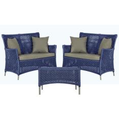 2 Sofás Área e Mesa Igapó Alumínio Pintura Fendi Corda Náutica Estofad