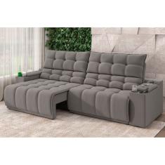 Sofá Connect Premium 2,00m Assento Retrátil/Reclinável com porta copos e entrada USB Suede Cinza - XFlex Sofás