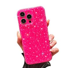 FABSPARK Capa para iPhone 15 Pro, super fofa, vibrante, brilhante, brilhante, brilhante, brilhante, feminina, proteção fina à prova de choque para iPhone 15 Pro de 6,1 polegadas, rosa choque