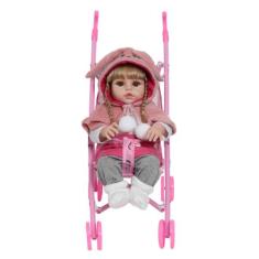 Boneca Reborn Realista Enxoval Coelhinha Com Carrinho Rosa - Cegonha R