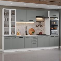 Armário De Cozinha Completa 340cm Branco/cinza Agata Madesa 01 Branco/cinza