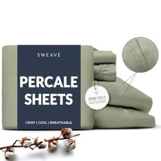 Sweave Lençóis 100% algodão percal solteiro – sensação de hotel fresco e nítido, respirável, mais macio após cada lavagem, lençóis de elástico com bolsos profundos, tiras de elástico duplo e canto,