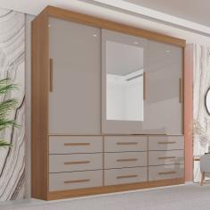 Guarda Roupa Casal 3 Portas 9 Gavetas com Espelho Luana