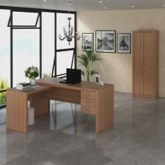 Kit 2 Peças com 1 Mesa para Escritório em L e 1 Armário