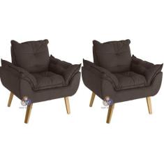 Kit 02 Poltrona Decorativa Opala Suede Marrom Smf Decor