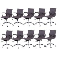 Kit 10 Cadeiras para Escritório Diretor Esteirinha com Relax Sintético 3301 OR Design Cinza