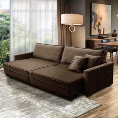 Sofá Cama Retrátil e Reclinável 2,30m com Molas Karen Veludo Marrom Adonai Estofados
