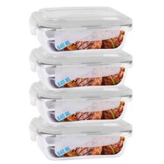 Conjunto 4 Potes 640ml Vidro Hermético 4 Travas Marmita - DONA LAURA