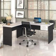 Escrivaninha Mesa Escritório em L com Work30 2 Gavetas 160cm Snow E Pr