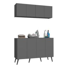 Conjunto Lavanderia Retrô Multiuso Armário Aéreo e Balcão 4 Portas Multimóveis Mp5053 Grafite/preto