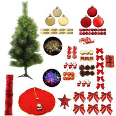 Árvore De Natal Verde 90Cm 75 Galhos 91 Itens Pisca 110V