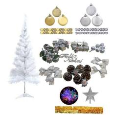 Árvore De Natal Branca 1,50M 200 Galhos 76 Itens Pisca 110V