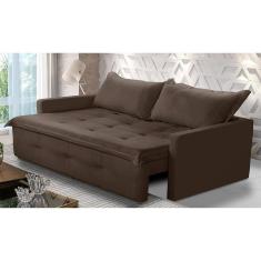 Sofá Sem Caixa Retrátil e Reclinável 2,00m com Molas Maísa Suede Marrom Adonai Estofados