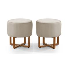2 Banquetas Redonda Tecido Veludo Areia Com Pes de Ferro Estilo Industrial Cobre