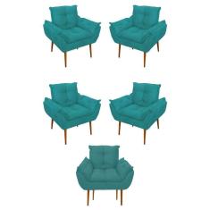 Kit 05 Poltrona Opala Sofá Sala, Quarto, Escritório Suede Cor:azul Turquesa