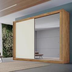 Guarda Roupa Casal com Espelho 2 Portas de Correr 4 Gavetas Creta Móveis Europa