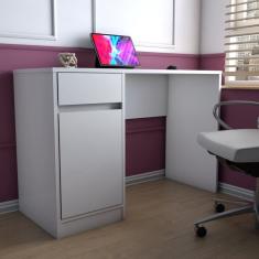 Mesa Escrivaninha Alune 1 Porta 1 Gaveta Branco - Panorama Móveis