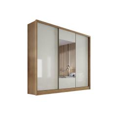 Guarda Roupa Casal 3 Portas de Correr e 4 Gavetas c/ Espelho Arezzo Plus Freijo Cumaru c/ Fendi - Novo Horizonte