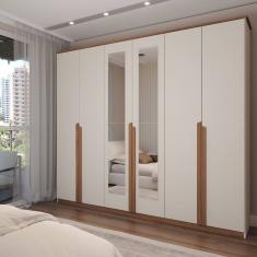 Guarda-Roupa Casal Calábria Slim 6 Portas 6 Gavetas Espelho Nature/Off White - Panorama Móveis