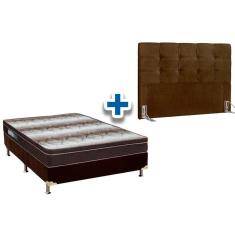 Cama Box Queen CRC + Colchão Ortopédico Light Ortobom + Cabeceira Clean Suede Marrom Chocolate