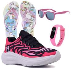 Tenis Infantil De Amarrar Meninas Leve Desenhos LIGHT + Chinelo Oculos