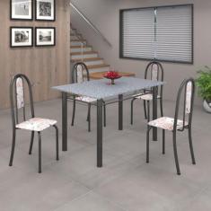 Conjunto de Mesa 120x75cm Tampo em Granito com 4 Cadeiras Iris A - Som