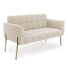 Sofá Namoradeira 2 Lugares Pé Ferro Dourado Elisa Bouclê D03 - D`rossi Cor Off White