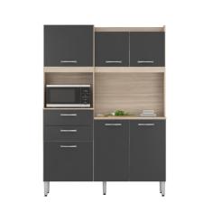 Cozinha Compacta 6 Pts 2 Gavetas Harmonia Avena/grafito Demóbile Avena/grafito