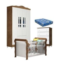 Quarto De Bebê Ariel 4p Gaveteiro E Berço Lara Branco Acetinado Amadei